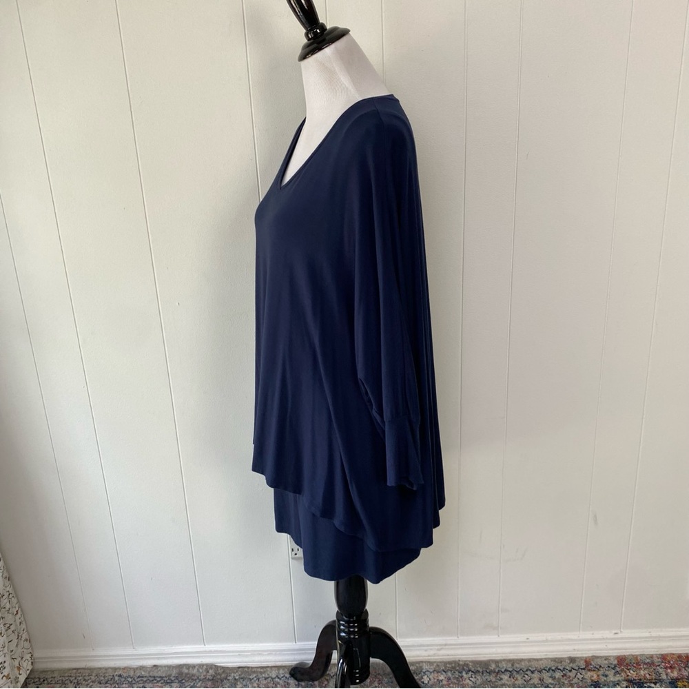 Soft Surroundings Indeevar Tunic Top Sz XL Navy Blue Layered V Neck Stretch - Picture 7 of 12
